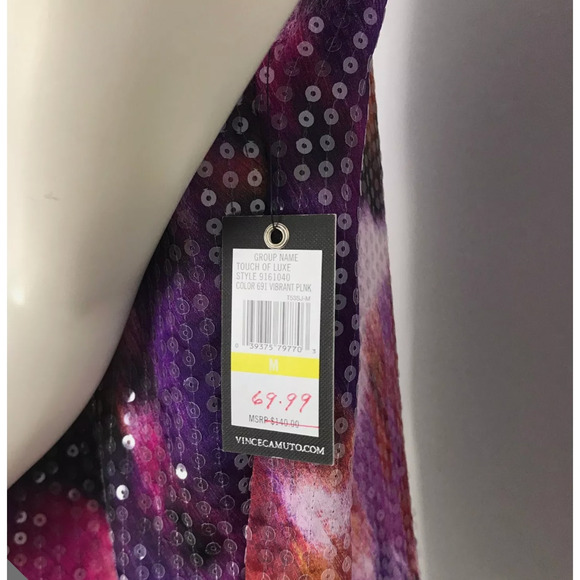 Vince Camuto Womens Multicolor Sequins Short Sleeve Top Size M - Picture 3 of 8